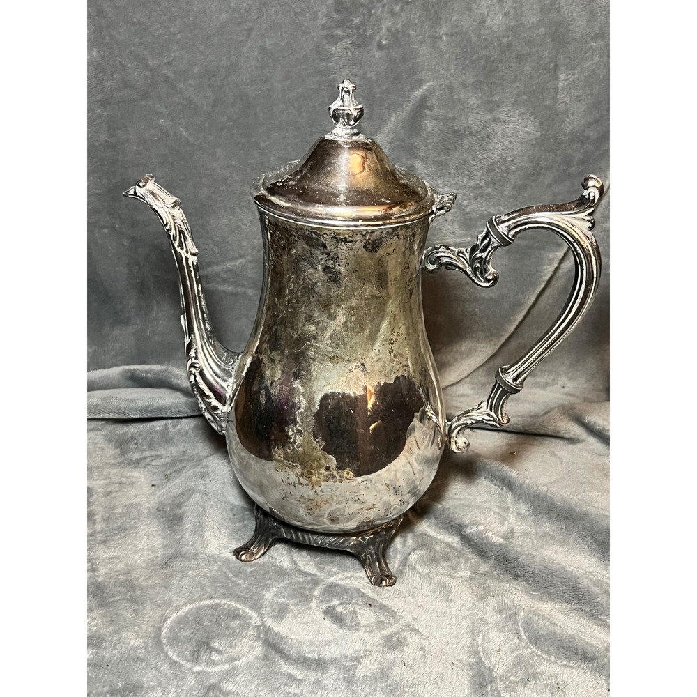 Vintage Rogers Silverplate Coffee Pot Ornate Footed Tea‎ Server Tarnished Rehab